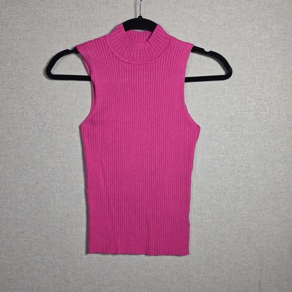 The Drop Womens Small Carolina Sleeveless Mock Neck Rib Sweater Pink